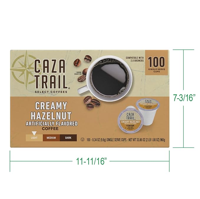 Caza Trail Coffee Pods, Creamy Hazelnut, Single Serve 100 Count (Pack of 1)(Packaging May Vary)