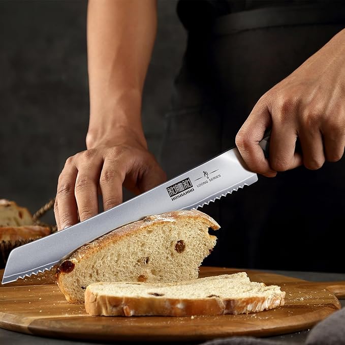 Bread Knife 10 inch, Japanese High Carbon Stainless Steel Serrated Bread Knives, Professional Bread Cutting Knife for Homemade Bread