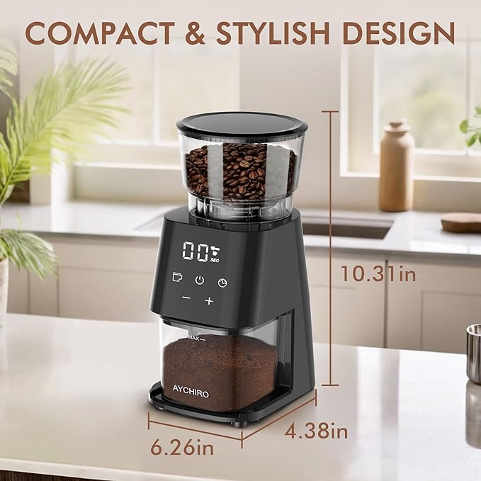 Burr Coffee Grinder Electric, Adjustable Burr Mill with 30 Grinding Settings, Coffee Bean Grinder with Touchscreen, 2-12 Cups