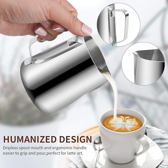 Stainless Steel Espresso Milk Frothing Pitcher - 12OZ/350ML Coffee Milk Frother Cup with Decorating Art Pen for Espresso Machine, Latte Art