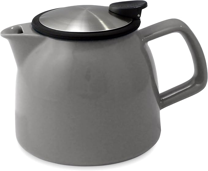 FORLIFE Bell Ceramic Teapot with Basket Infuser 26-Ounce/770ml, Gray