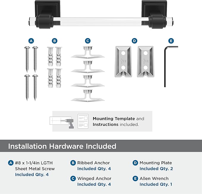 Amerock BH36065CMB | Clear/Matte Black Towel Bar | 8 in. (203 mm) Towel Rack | Glacio | Bathroom Towel Holder | Bathroom Hardware | Bath Accessories