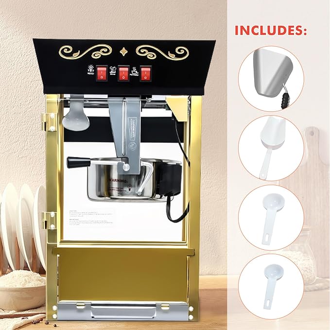 Popcorn Machine with Cart, Wheels & 12 Oz Kettle, Popcorn Maker Machine Vintage Style Movie Theater Popcorn Machine for Parties, Events, Commercial, and Home Theater