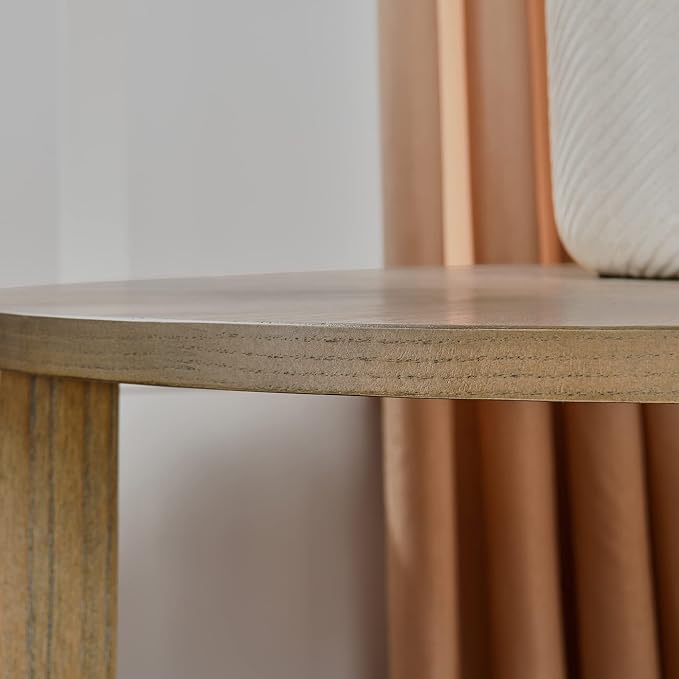 PADMA HOUSE 25" Round Wood End Table, 2-Tier Solid Wood Rounded Accent Side Table Circle Nightstand Table with Storage Shelf Vintage Furniture for Home Living Room Bedroom,Rustic Natural 3338