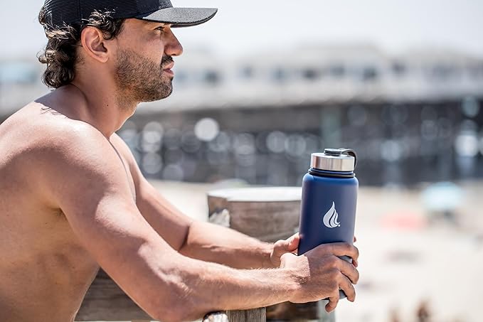 HYDRO CELL Stainless Steel Insulated Water Bottle with Straw - For Cold & Hot Drinks - Metal Vacuum Flask with Screw Cap and Modern Leakproof Sport Thermos for Adults (Navy 40oz)