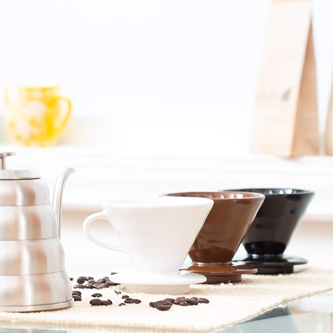 Pour Over Coffee Dripper - Ceramic Slow Brewing Accessories for Home, Cafe, Restaurants - Easy Manual Brew Maker Gift - Strong Flavor Brewer - V02 Paper Cone Filters - Brown, 2 Cup size