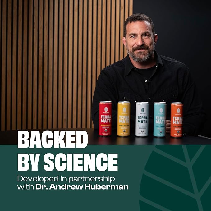 Mateina Yerba Mate Zero Sugar Energy Drink – 120mg Natural Caffeine – Organic, Non-GMO, Non-Carbonated – Dr. Andrew Huberman Recommended – 12 Pack (12oz Cans) (12 Pack, Peach Passion)