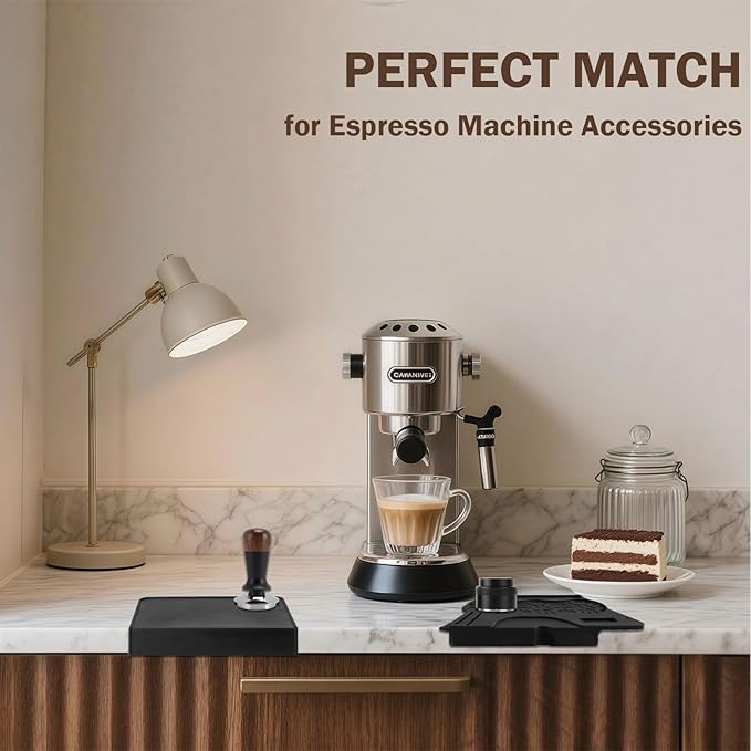Espresso Tamping Mat - 2PCS Coffee Tamper Mat Food Grade Silicone 6mm Thick Waterproof Heat Resistant Tamp Mat Station for Espresso Machine Accessories, Multi-Use for 51/53/58mm Portafilters Matt