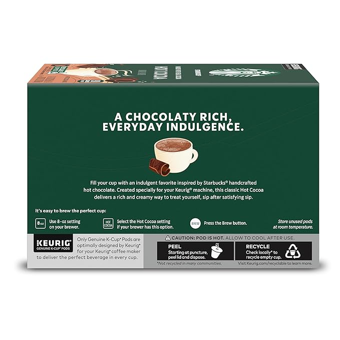 Starbucks Coffee K-Cup Pods, Naturally Flavored Hot Cocoa For Keurig Coffee Makers, 6 Boxes (60 Pods Total)