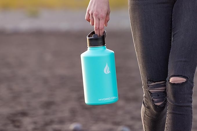 HYDRO CELL Stainless Steel Insulated Water Bottle with Straw - For Cold & Hot Drinks - Metal Vacuum Flask with Screw Cap and Modern Leakproof Sport Thermos for Adults (Teal 64oz)