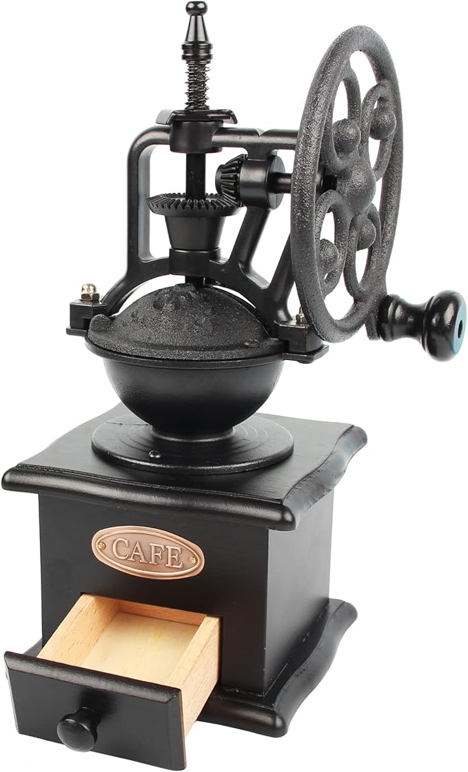 Coffee Grinder,Wooden Coffee Bean Grinder Manual Coffee Grinder Roller, Antique Coffee Mill with Cast Iron Hand Crank for Making Mesh Coffee, Decoration, Best Gift (Black (four deformation base))
