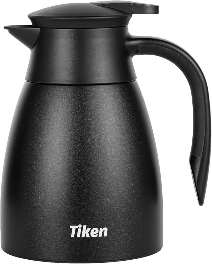 Tiken 34 Oz Thermal Coffee Carafe, Stainless Steel Insulated Vacuum Coffee Carafes For Keeping Hot, 1 Liter Beverage Dispenser (Starry Black)