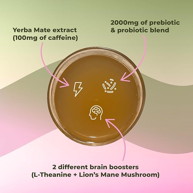 Yerba Magic - Yerba Mate Instant Tea Powder, 3-in-1 Super Drink - Clean Energy, Brain Fog Buster, and Gut Health Powered by Nootropics, Prebiotics and Probiotics | Strawberry Matcha 30 Servings