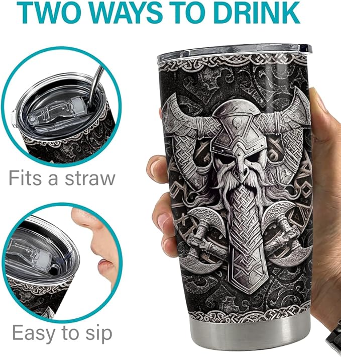 Viking Gifts for Men Viking Cup Tumbler 20oz Vikings Stainless Steel Insulated Tumblers Coffee Travel Mug Gift for Birthday Christmas