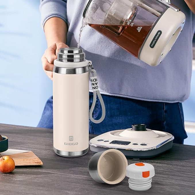 Stainless Steel thermo Bottles with cup 700ml/23.7oz Vacuum Insulated Bottle for hot and cold coffee drink water thermo flask with cup.(Gradient White,700ml)