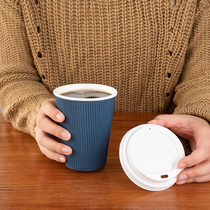Restaurantware-12 Ounce Disposable Coffee Cups, 500 Ripple Wall Hot Cups For Coffee - Lids Sold Separately, Rolled Rim, Midnight Blue Paper Insulated Coffee Cups, For Hot Coffee, Tea, And More