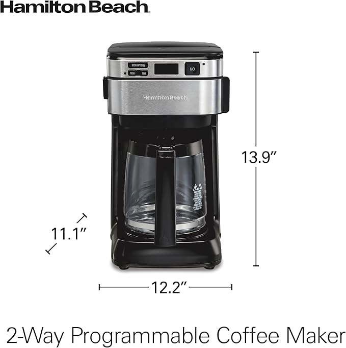 Hamilton Beach Programmable Drip Coffee Maker, 12 Cups, Front Access Easy Fill, Pause & Serve, 3 Brewing Options, Black (46310)
