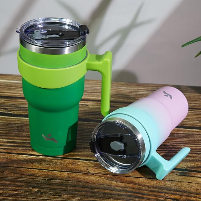 20 oz Tumbler with Handle and 2 Straw 2 Lid, Insulated Water Bottle Stainless Steel Vacuum Cup Reusable Travel Mug,Matcha Green