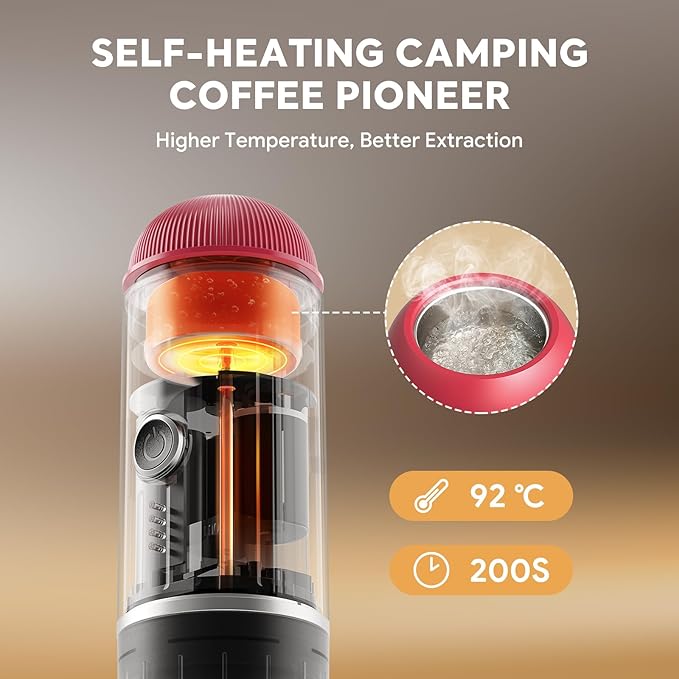 Portable Electric Espresso Machine, Travel Coffee Maker for Camping, Car Self-Heating Coffee Machine with USB-C, Compatible With NS Capsules & Ground Coffee, Portable Coffee Maker for Hiking,RV,Office
