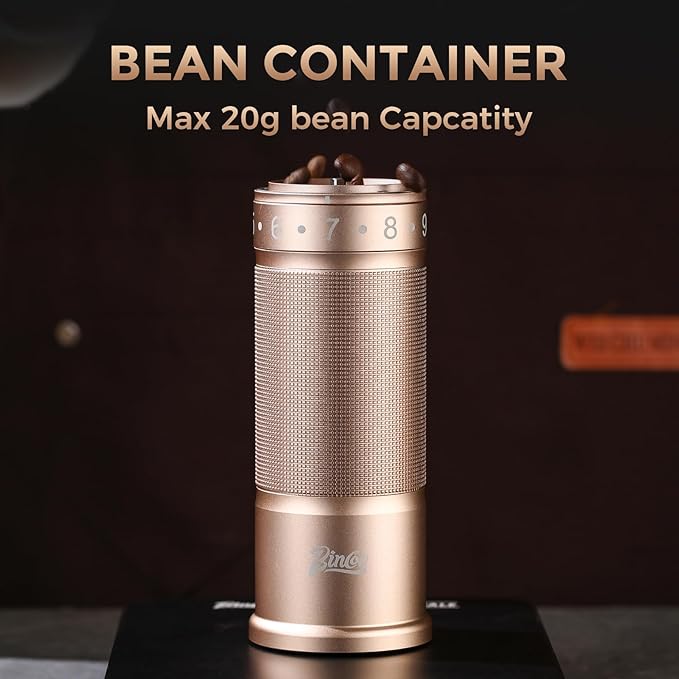 Bincoo Manual Coffee Grinder with Foldable Handle– External Setting Hand Coffee Grinder with Steel Burr,Compact and Portable for Home/Travel/Camping(Champagne)