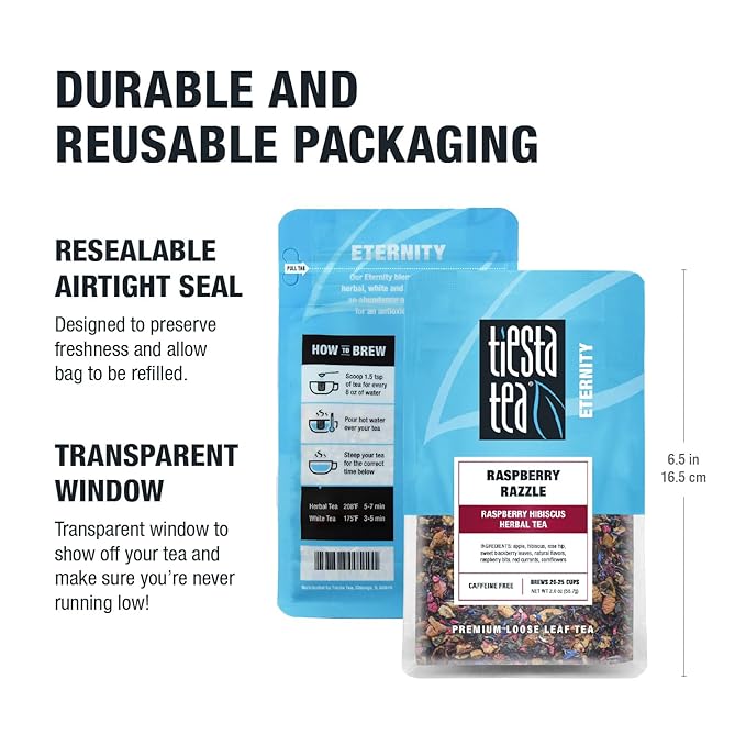 Tiesta Tea - Raspberry Razzle Tea, Loose Leaf, Raspberry Hibiscus Herbal Tea, Premium Caffeine-Free Tea Blend, Make Hot or Iced & Up to 25 Cups, 2 oz Resealable Pouch