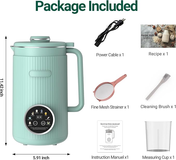 Nut Milk Maker Machine - 8 in 1 Soy Milk Maker Machine 35oz with Self-Cleaning, 18H Delay Start & 4H Keep Warm, Automatic Plant-Based Milk Blender for Almond, Oat, Coconut, Soybean - Green