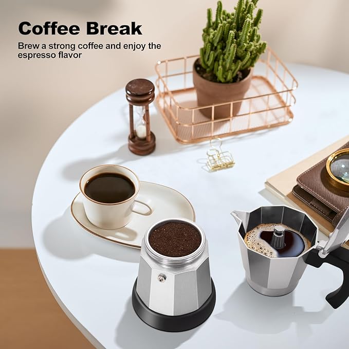 Electric Aluminum Moka Pot 5-6 Cup 270ml Espresso Maker with Detachable Base Ideal Coffee Makers for Home MochaPot Italian and Cuban Café Coffeemaker Espressomaker CoffeePot Silver