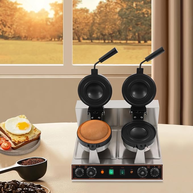 Commercial UFO Burger Maker Machine, 2.4KW Electric Dual Head Burger Waffle Cone Maker, 180° Rotating Ice Cream Sandwich Maker w/Non-stick Baking Tray for Household Or Commercial (Dual Head)