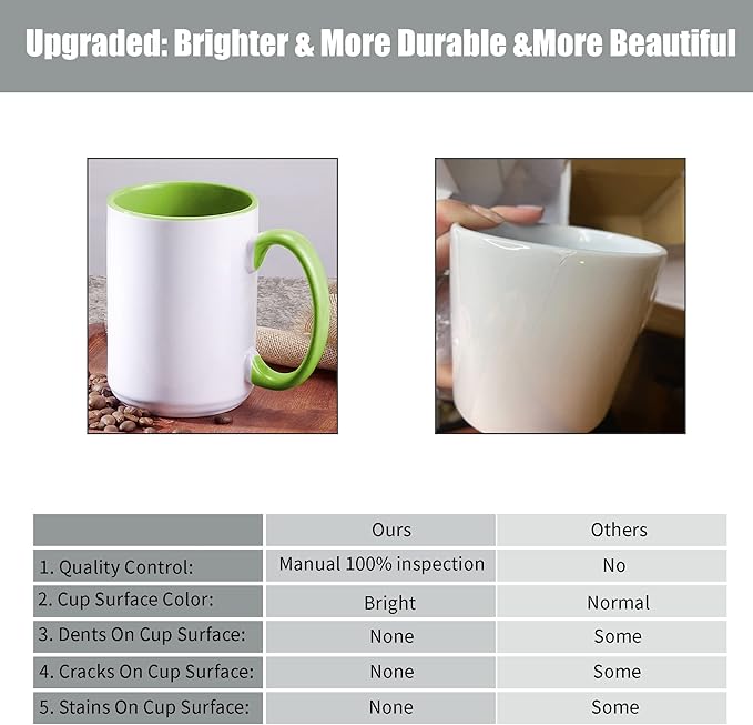 TANGLONG Sublimation Mugs 15 oz Sublimation Cups Bulk Coffee Mugs Tazas Para Sublimar 6 Assorted Colors Set of 12