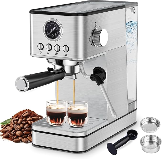 Espresso Machine Coffee Makers 20 Bar, Stainless Steel Espresso Machine with Milk Frother/Steam Wand for Espresso, Latte and Cappuccino - Premium Home Coffee Maker for Barista Quality Drinks