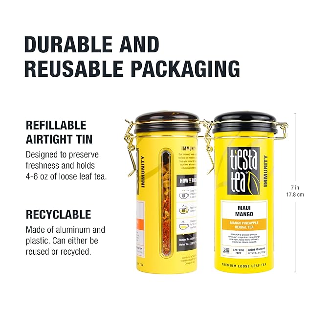 Tiesta Tea - Maui Mango | Loose Leaf | Mango Pineapple Herbal Tea | Premium Non-Caffeinated Blend | Make Hot or Iced | Brews Up to 50 Cups | 33 Ounce Refillable Tin, Pack of 6