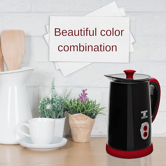 Moss & stone Electric Milk Frother & Steamer for Making Latte, Cappuccino, Hot Chocolate, Automatic Cold Hot Milk Frother & Warmer, Foam Maker, Auto Shut-Off, Detachable Base & Non-Stick Interior