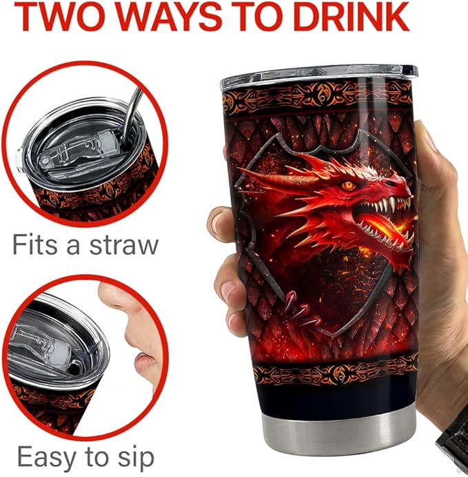 SANDJEST Dragon Tumbler 20oz Stainless Steel Insulated Coffee Travel Mug Cup for Men Dragon Gifts for Birthday Christmas Fathers Day