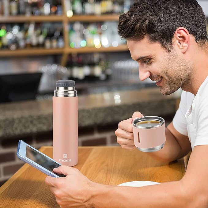 Stainless Steel Thermo 500ml/16.9oz Vacuum Insulated Bottle with Cup for Coffee Hot drink and Cold drink water flask.(Pink,Single)