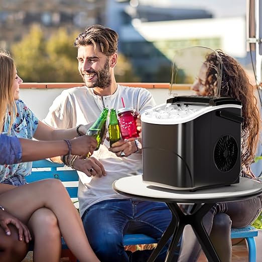 Kismile Ice Makers Countertop with Handle,26Lbs/24H,9 Cubes in 6 Mins,Portable Ice Machine with Self-Cleaning for Home,Kitchen(Black)