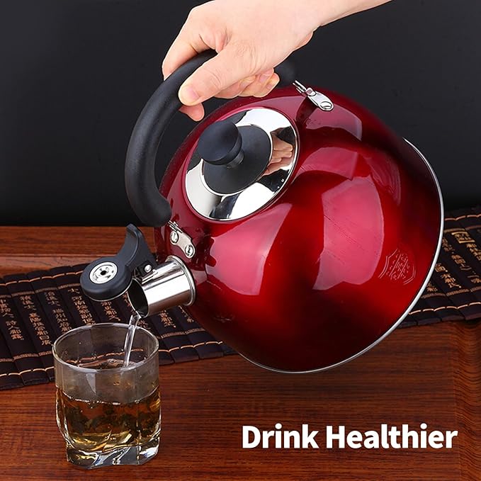 3.75 Quart/4L Whistling Tea Kettle,Stainless Steel Teakettle Teapot for Stovetop,Vintage Tea Kettles with Touch Ergonomic Handle(Red)