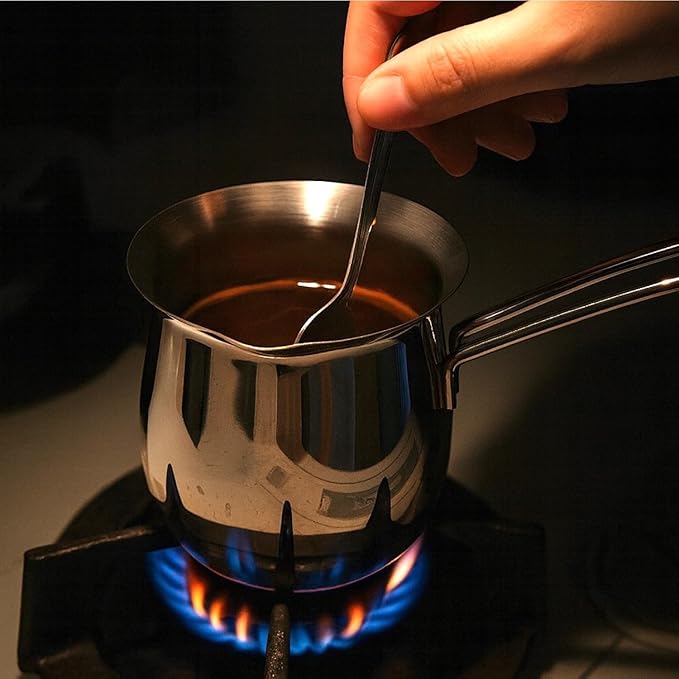 20 oz Stainless Steel Turkish Coffee Pot – Milk Butter Chocolate Warmer, Cezve Ibrik Briki Stovetop Coffee Maker & Sauce Pan, Greek Arabic Coffee Maker, 18/8 Steel with Non-Drip Spout