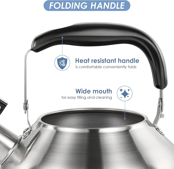 Tea Kettle for Stove Top,304 Stainless Steel Tea Kettles,4L/4.2QT Tea Kettles for Kitchen,Camping,Traveling,Portable,Fast to Boil