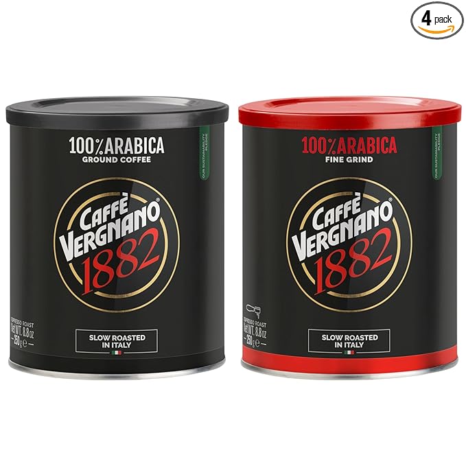 Caffe Vergnano Italian Ground Coffee Moka & Espresso Variety (4 Pack)