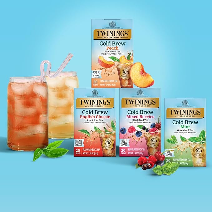 Twinings Mixed Berries Cold Brew Iced Tea Bags, 20 Count (Pack of 1), Unsweetened Flavoured Black Tea, Caffeinated, 20 Teabags