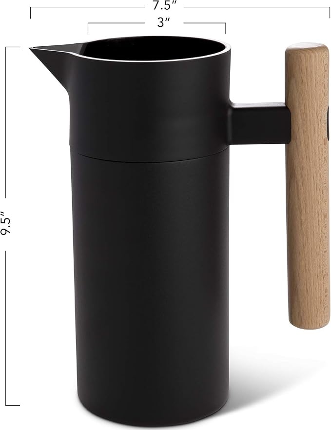 Hastings Collective Thermal Coffee Carafe 40 Oz - Stainless Steel Double Walled Vacuum Insulated Carafe - 1 Liter Thermal Coffee Pot Thermos, Travel Size Beverage Dispenser with Tea Infuser (Black)