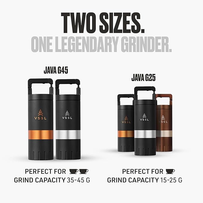 Java G25 Coffee Manual Coffee Grinder, Up To 25 Gram Capacity, Stainless Steel Conical Burr, Black