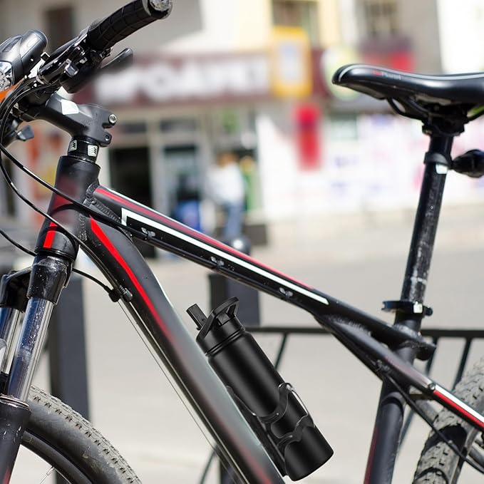 DOMICARE Insulated Water Bottle, 22 oz Vacuum Insulated Stainless Steel Reusable Sports Bottle with Straw Lid & Spout Lid for Travel, Camping, Bike, Leakproof, Black, 8 Pack