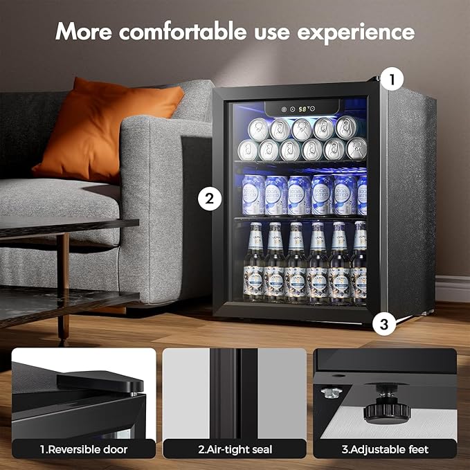 Kismile 1.7 Cu.ft Beverage Refrigerator and Cooler, 68 Can Mini Fridge Glass Door,Digital Temperature Display for Soda, Beer or Wine, Small Drink Dispenser Cooler for Home, Office or Bar