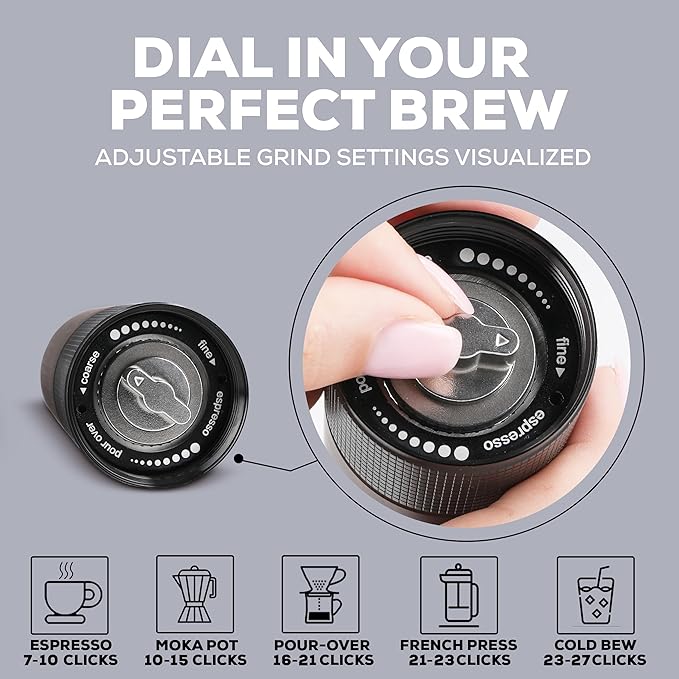 Manual Coffee Grinder With Stainless Steel Burr – Hand Coffee Grinder for Espresso Pour Over and French Press – Travel-Ready Design With Carry Case Brush and Blower