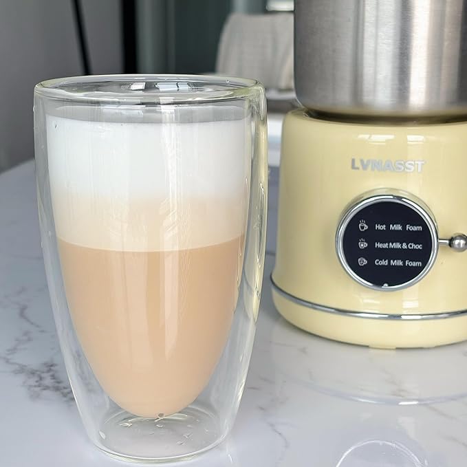 Stainless Steel Milk Frother and Steamer, 12oz Electric Milk Warmer & Foam Maker, 3in1 Hot Cold Frothing, Warm Thick Foam for Macchiatos, BPA Free