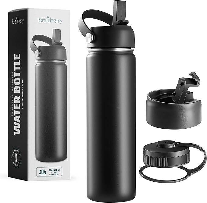 Stainless Steel Insulated Water Bottle and Travel Mug for Hot and Cold Beverages, Wide Mouth, Double Wall Insulated Hydration Sports Water Bottle for Hiking, Biking, Outdoor, 22 OZ BPA Free