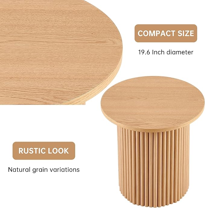 NORDICANA Single Accent Side Table for Living Room, 19.6 Inch Wide 19.6 Inch Tall Oak Color Round End Table for Sofa, Bedroom, Manufactured Wood Top with Oak Veneer