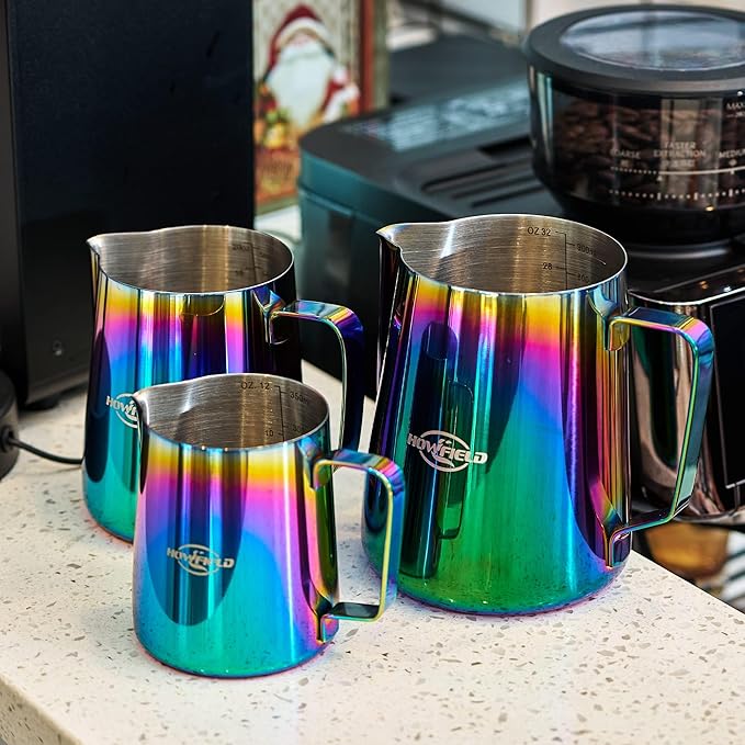 Stainless Steel Milk Frothing Pitcher - Milk Frothing Jug for Cappuccino, Barista Milk Frothing Pitcher Parent (coloured, 12OZ)