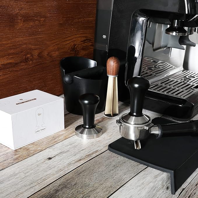 58mm Black Coffee Hand Tamper 304 Stainless Steel Base Professional Espresso Press for Portafilter Coffee Machine Barista Tool (58mm)